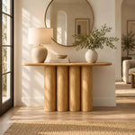 Additional view of Derveno Wooden Console Table, showing rounded-edge tabletop with the finish and form clearly visible.