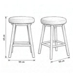 Digolna Wooden Counter Stool size guide lists 55 cm wide, 55 cm deep, and 65 cm high to help plan fit in the dining room.
