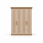 Dolbarino 4 Fluted Door Wooden Wardrobe with cream recessed panels and a straight wood-tone plinth on a white background.