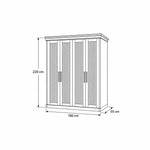 Dolbarino 4 Fluted Door Wooden Wardrobe: 180 × 55 × 220 cm, with a straight wood-tone plinth outlined in the size diagram.
