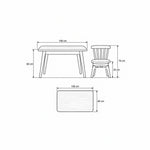 Dukyshola Wooden Kids Table with 4 Chairs illustrated size reference showing 100 cm wide, 60 cm deep and 60 cm high.