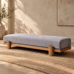 Elmayi Grey Wooden Frame Upholstered Bench product photo showing padded upholstered seat in a clean studio setting.