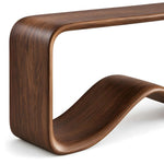 Emmowavy Wooden Console Table product view showing flowing wave-shaped base in a clean, contemporary entryway setting.