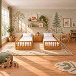 Alternate product view of Eskilona Wooden Kids Twin Bed with Nightstand, featuring vertical slatted footboards and sides.