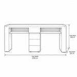 Esmiro Pink Manicure Table with Storage size sketch showing a long rectangular desktop; 200 cm wide and 80 cm high.