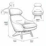 Examon Upholstered Lounge Accent Chair dimension guide showing 75 W x 85 L x 110 H cm for living room layout planning.