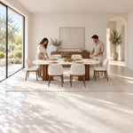 Alternate product view of Ezzimora Marble Top 6-Seater Dining Table, featuring oval top with a light marble-look appearance.