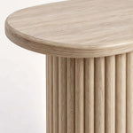 Fabilora Wooden Console Table product view showing rounded elongated tabletop in a clean, contemporary entryway setting.