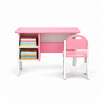 Faraliso Pink Kids Study Desk with Chair pairs heart-shaped chair cutouts with a pink writing top viewed from the front.