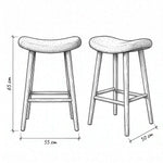 Fikomira Curved Upholstered Counter Stool dimension guide showing 55 W x 50 D x 65 H cm for dining room layout planning.