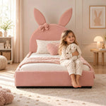 Close-up of Fiocco Pink Bunny Kids Single Bed, highlighting bunny-ear headboard for a modern children's bedroom interior.