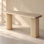 Flumoly Wooden Console Table featuring fluted pedestal legs and elongated rectangular top in a clear product photograph.