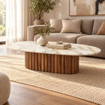 Alternate product view of Flutorino Marble Coffee Table, featuring broad fluted base for a modern living room interior.