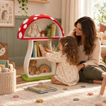Additional view of Fungo Mushroom Kids Bookcase, showing three open shelves in a clean, contemporary kids room setting.