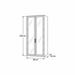 Furnilora 2 Door Storage Cabinet: 90 cm wide and 220 cm high, with a narrow rectangular case outlined in the size diagram.
