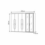 Furnilora 6 Door Wardrobe with Storage Cabinet drawing with dark-framed glass shelving, labelled 270 × 55 × 220 cm.