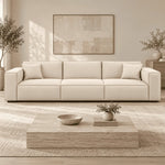 Close-up of Gimekana Beige 3 Seater Sofa, highlighting three back cushions in a clean, contemporary living room setting.