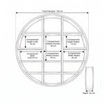 Girovy Round Wooden Bookshelf dimension guide showing 140 cm Diameter for home office layout planning for accurate fit.
