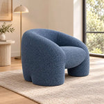Close-up of Hankeyo Blue Upholstered Accent Chair, highlighting rounded silhouette with its construction clearly visible.