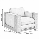 Hantilano Beige Accent Chair size guide lists 80 cm wide, 80 cm deep, and 80 cm high to help plan fit in the living room.