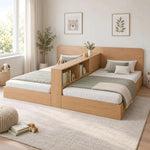 Harmelono Kids Twin Bed with Central Divider Shelf product photo showing twin-bed configuration in a clean studio setting.