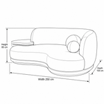 Helovy Blue Plush 3-Seater Sofa with Side Table size guide lists 250 W x 100 D x 85 H cm to help plan fit in the living room.
