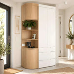 Ilosoa 2 Door Wooden Wardrobe with Curved Shelves product view showing two-door wardrobe for a modern bedroom interior.