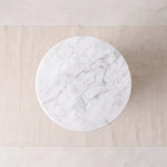 Additional view of Inolisy White Marble Side Table, showing marble-look base with proportions in a balanced home interior.