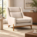 Alternate product view of Jelmony Beige Accent Chair, featuring high curved backrest for a modern living room interior.
