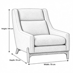 Jelmony Beige Accent Chair size guide lists 70 cm wide, 70 cm deep, and 100 cm high to help plan fit in the living room.