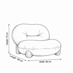 Jimkana Upholstered Accent Chair measurement guide shows 80 cm wide, 100 cm long, and 75 cm high for practical room planning.