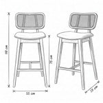 Julsenro Wooden Cane Back Bar Stool dimension guide showing 55 W x 50 D x 110 H cm for dining room layout planning.