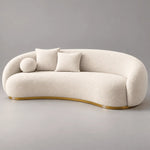Kawlora Beige Curved 3 Seater Sofa featuring curved backrest and rounded integrated armrests in a clear product photograph.
