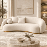 Kawlora Beige Curved 3 Seater Sofa product view showing curved backrest in a clean, contemporary living room setting.