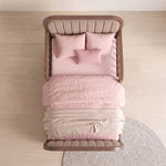 Additional view of Kersho Walnut Kids Toddler Bed with Safety Rails, showing soft padded detailing in a modern home setting.