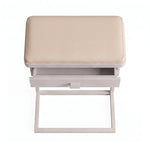 Additional view of Kishvo Cream Beige Manicure Hand Rest Stand, showing built-in storage drawer for a modern salon interior.