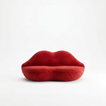 Kissy Red Velvet Modern 2-Seater Sofa featuring wave-shaped backrest and plush cushioning in a clear product photograph.
