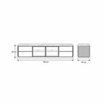 Labeliny White Marble Top TV Unit diagram showing dark glass centre doors, with 180 cm wide, 40 cm deep and 50 cm high.