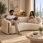 Laisori Beige Curved 3 Seater Sofa product view showing curved silhouette in a clean, contemporary living room setting.