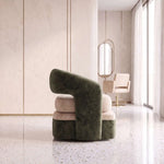 Lamory Green & Cream Modern Pedicure Chair product view showing plush padded seat, curved backrest, and integrated armrests.