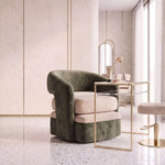 Alternate angle of Lamory Green & Cream Modern Pedicure Chair, showing integrated armrests for a modern salon interior.