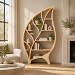 Close-up of Leafora Leaf-Shaped Wooden Bookshelf, highlighting leaf-shaped frame for a closer look at the product design.