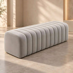 Leechory Grey Upholstered Accent Bench product photo showing vertical channel upholstery in a clean studio setting.