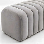 Close-up of Leechory Grey Upholstered Accent Bench, highlighting rounded corners for a closer look at the product design.