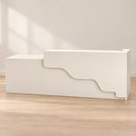 Lexmino White Modern Salon Reception Desk product photo showing stepped wave front design in a clean studio setting.