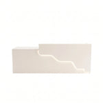 Alternate view of Lexmino White Modern Salon Reception Desk, showing spacious countertop and stepped wave front design.