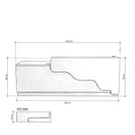 Lexmino White Modern Salon Reception Desk dimension guide showing 220 W x 70 D x 110 H cm for salon layout planning.
