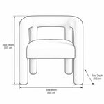 Liara Olive Taupe Bouclé Manicure Chair dimension guide with rounded integrated arms and labels of 60 × 55 × 85 cm.