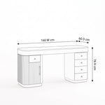 Lippy Fluted Manicure Table with Storage Cabinet size sketch showing a fluted cabinet front; 135 cm wide and 80 cm high.