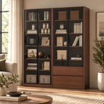 Lofkaro 2 Drawer Display Storage Cabinet product view showing four glass-front display doors in a balanced home interior.